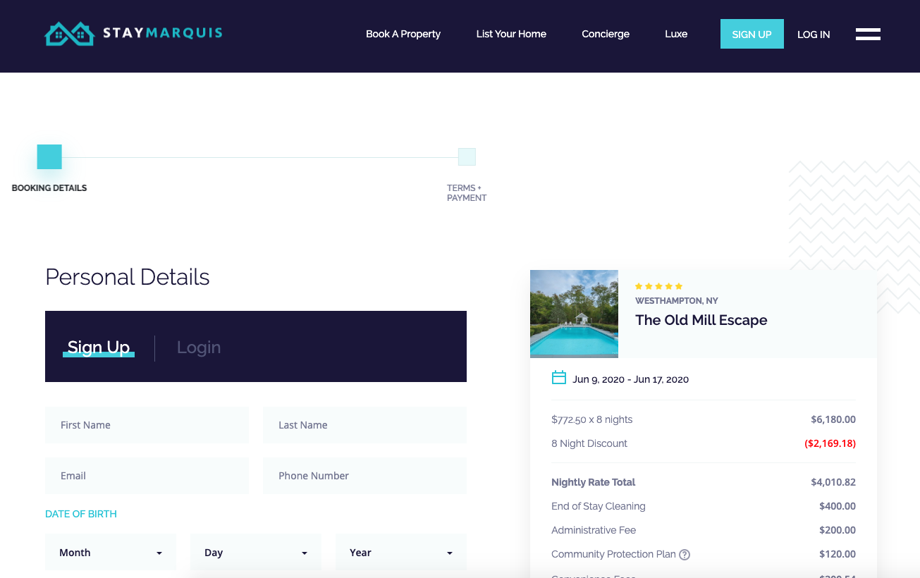 StayMarquis Booking Form